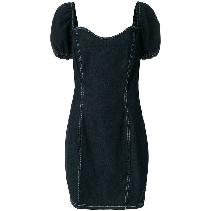 Moschino 90s Black Denim Dress With Sweetheart Neck & Corset Lace Back